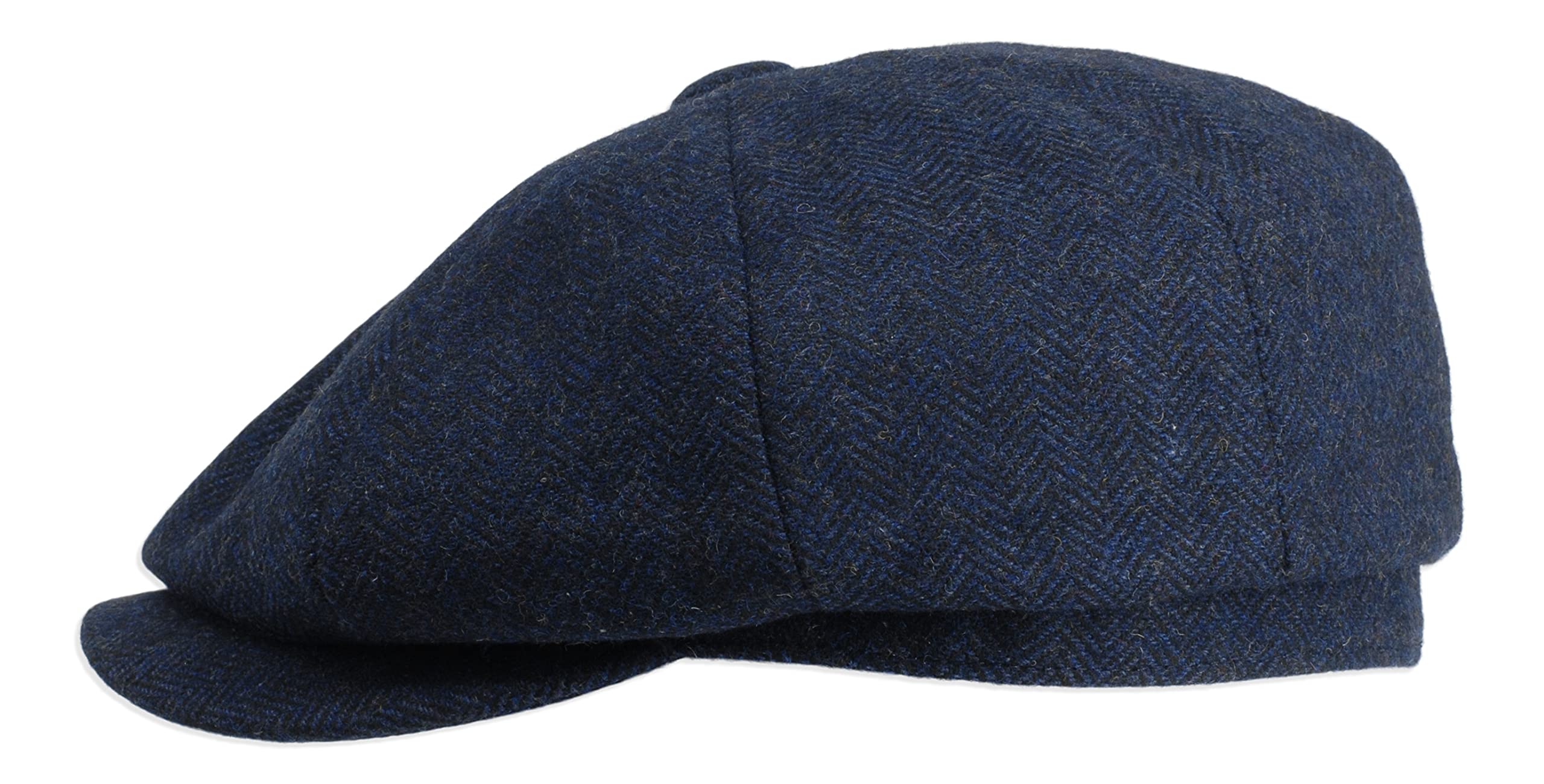 Gamble & Gunn Shelby' Flat Cap Navy Herringbone Vintage Style Baker Boy Cloth Hat Button Top - 63cm