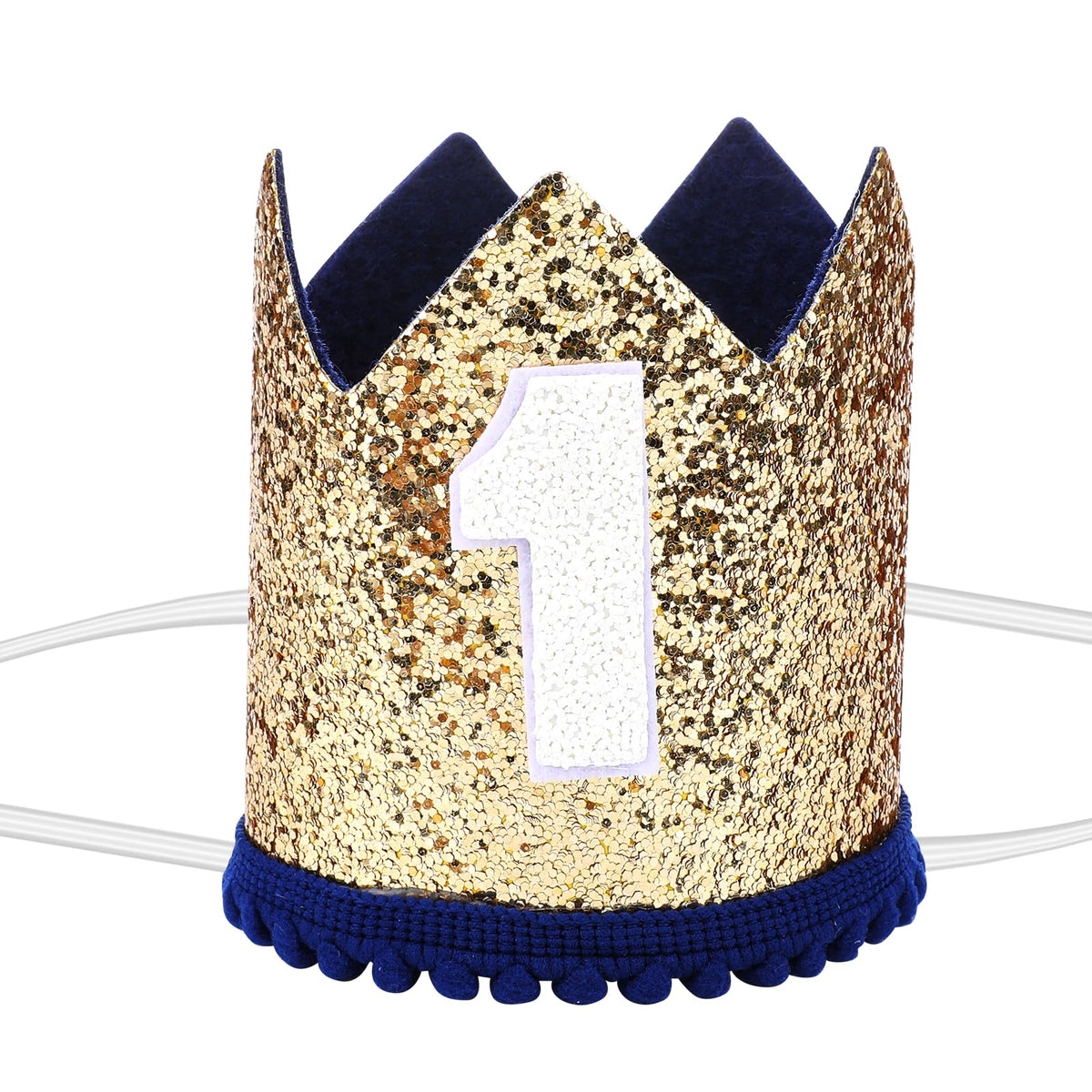 KALIONE Baby Tiara Crown for 1st Birthday Party, Baby First Birthday Glitter Crown,1st Birthday Hat First Birthday Headbands Party Hats for 1st Birthday Photo Booth Props(Dark Blue)