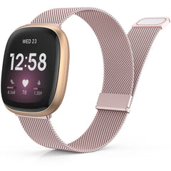 Yoohoo Straps Compatible with Fitbit Versa 3/Fitbit Versa 4/Fitbit Sense 2,Adjustable Stainless Steel with Double Magnetic Clasp Replacement Straps for Women Men/Rose Pink