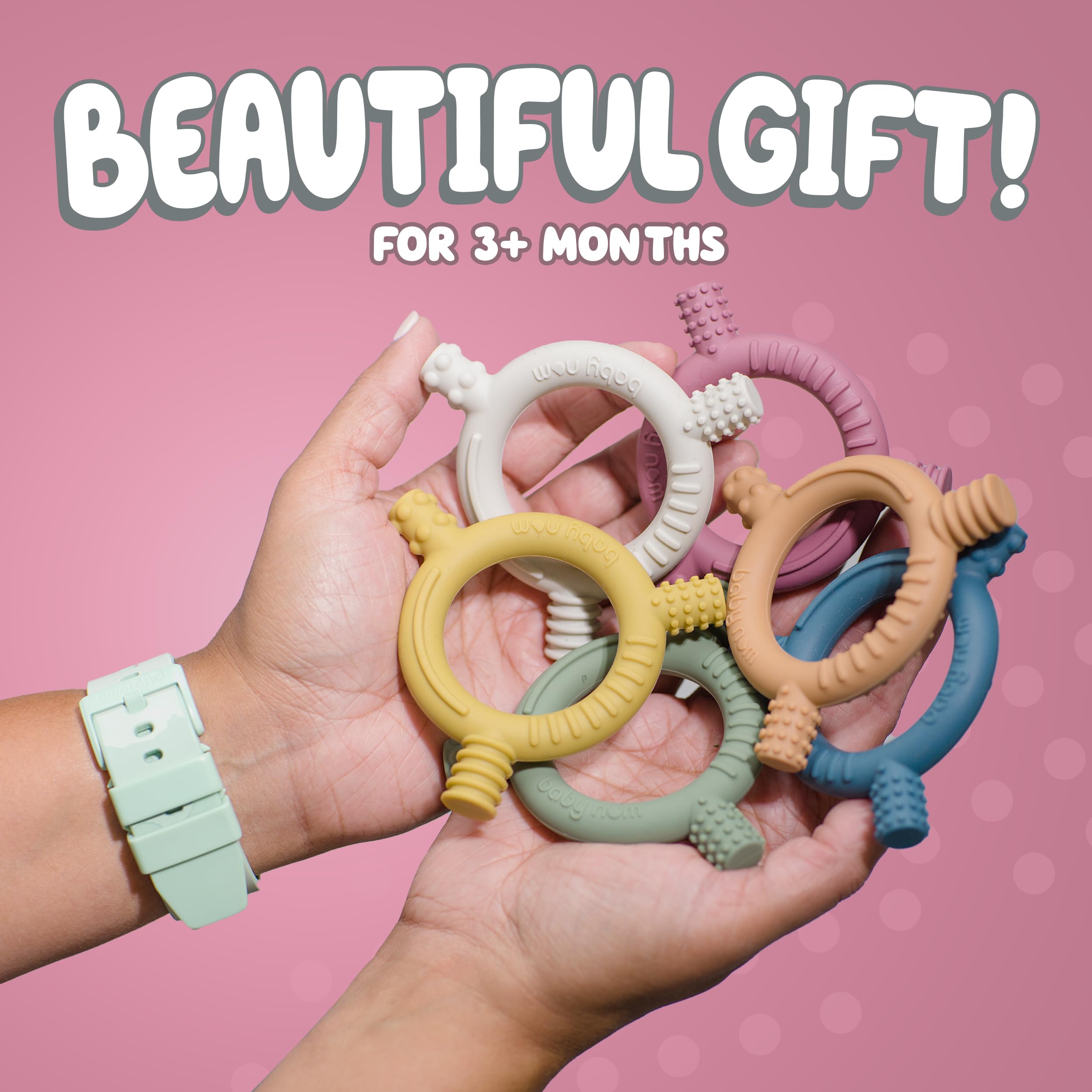 Baby Nom ® Teething Toys for Baby 3 Months and Up - 100% BPA-Free Food Grade Silicone Baby Teether, Baby Teething Ring for Sensory Development, Teething Toys for Baby - Freezer Friendly, Berry