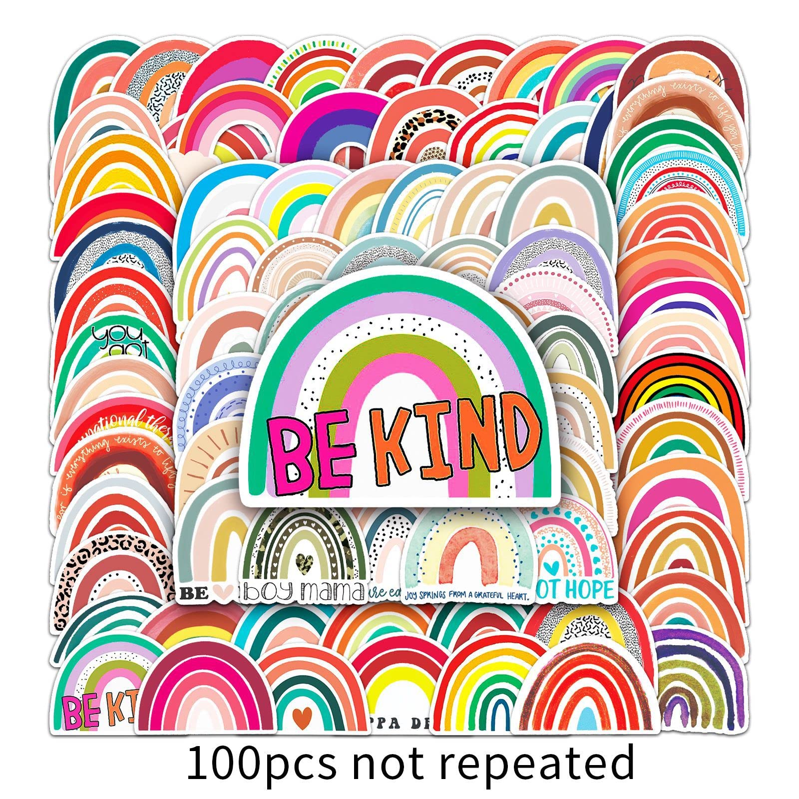 100 Pcs Colorful Rainbow Stickers Trendy Waterproof Aesthetic Stickers Decals for Water Bottle Computer Suitcase Phone Scrapbook Luggage Laptop Hydroflasks Car Bike,Vinyl Stickers for Teens Boys Girls