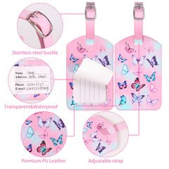 Luggage Tags,2 Pcs Leather Baggage Labels,Luggage Tags for Suitcases,Travel Luggage Tag with Name ID Card for Luggage Cruise Waterproof Travel Accessories (Butterfly)