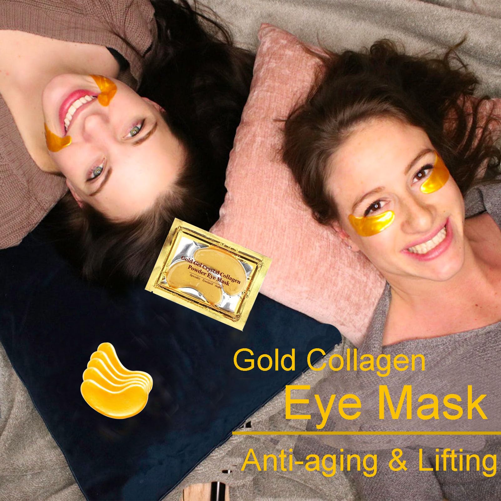 24K Gold Eye Mask, Jiasoval 16 Pairs Under Eye Patches Skin Treatment Mask, Crystal Collagen Under Eye Mask for Reducing Dark Circles, Moisturizing, Puffiness and Eye Bags, Anti-Wrinkle, Hydrating