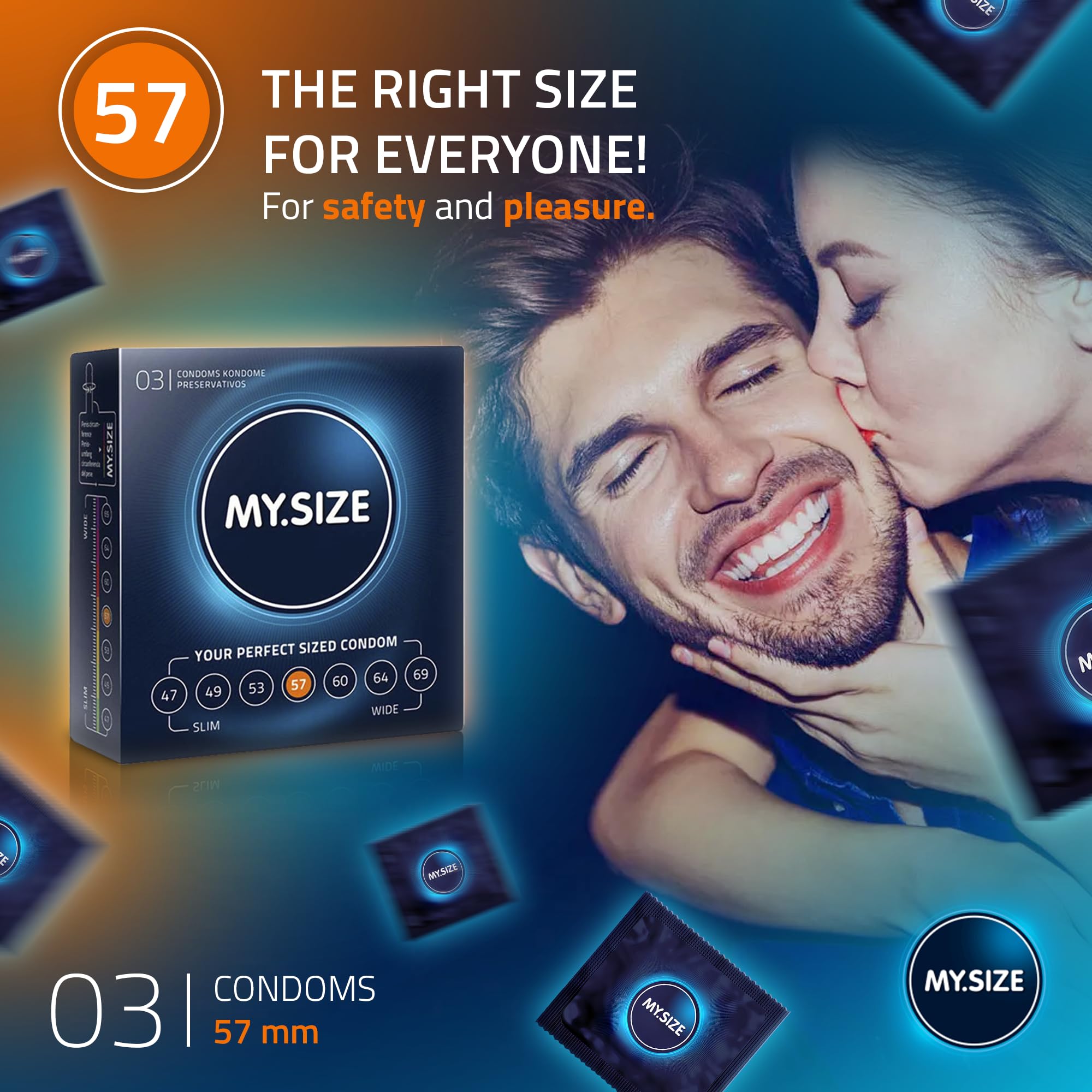 MY.SIZE Classic Condoms Size 4 I 57 mm Width I 3 Pieces Trial Pack I Premium Condoms Extra Thin I Condoms True to Touch Gossamer I Thin 0.07 mm Wall Thickness I Condoms Vegan I Condoms for Men