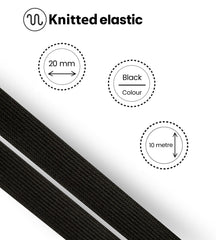 Shelver Elastic for Sewing, Waistband Elastic, Wide Elastic in Widths: 20/25/40/50/75mm (Black, 20mm x 10m)