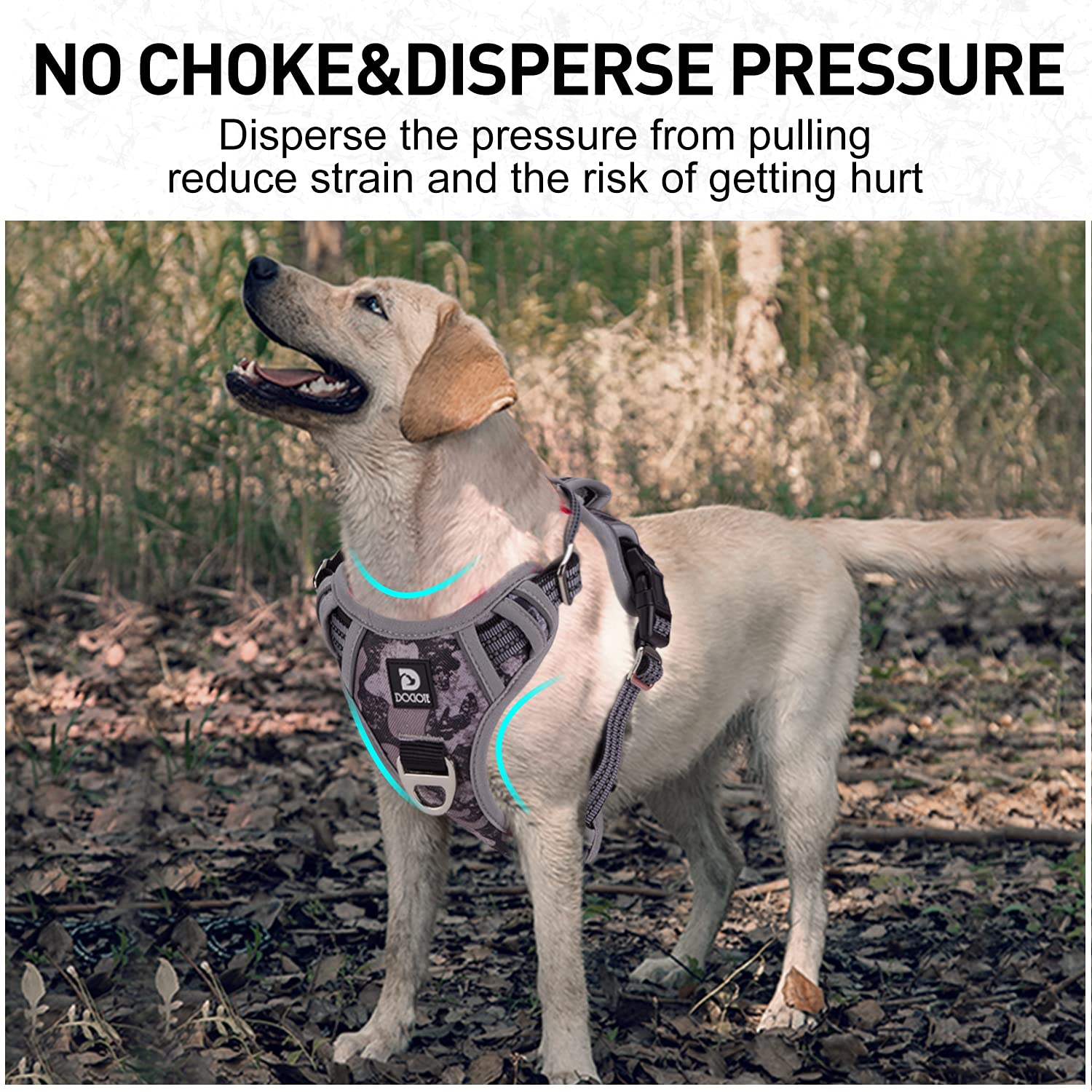 Dog Harness No Pull for Large Medium Dogs, Adjustable Reflective Harness Dog Harness Escape proof Lightweight Breathable Pet Vest Harness medium large dog for Walking Training Camo Gray M