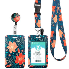 Lanyard with Card Holder, Adjustable Retractable Lanyards ID Badge Holder, for ID Card, Office, School(Red Flower)