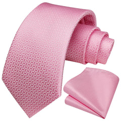 HISDERN Ties for Men 3.4 inch Pink Tie and Pocket Square Set Classic Silk Tie for Bridegroom Wedding Party Business