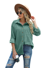 QIXING Womens Corduroy Oversized Shacket Button Down Boyfriend Shirts V Neck Cotton Long Sleeve Blouses with Pocket Casual Work Jacket for Women UK Ladies Tops Autumn Winter (Green, XXL)