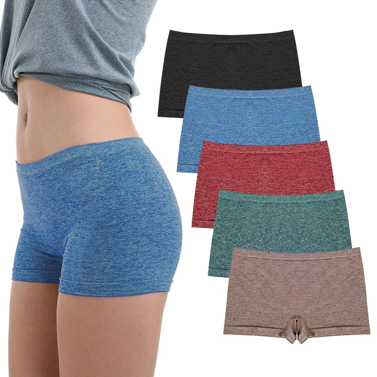 Ruxia Womens Boxer Shorts Seamless Boyshort Panties for Under Dresses Ladies Underwear Shorts 5 Pack