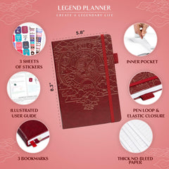Legend Planner Hourly Schedule – Weekly & Daily Organizer with Time Slots. Appointment Book Journal for Work, Undated, A5 (Wine Red)