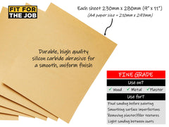 Fit For The Job 25 Large A4 Size Sheets Fine Grade Sandpaper for Sanding Wood, Furniture, Metal, Plaster For Home Improvement, Decorating & More, 11x9 inch (230x280mm) 11 inches x 9 inches