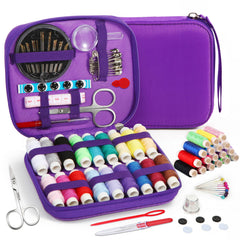 Sewing Kit, AUERVO Mini Sewing Kits 86PCS Thread and Needles Set for Adults, DIY,Home, Travel & Emergency with Compact Small Purple Zipper Case