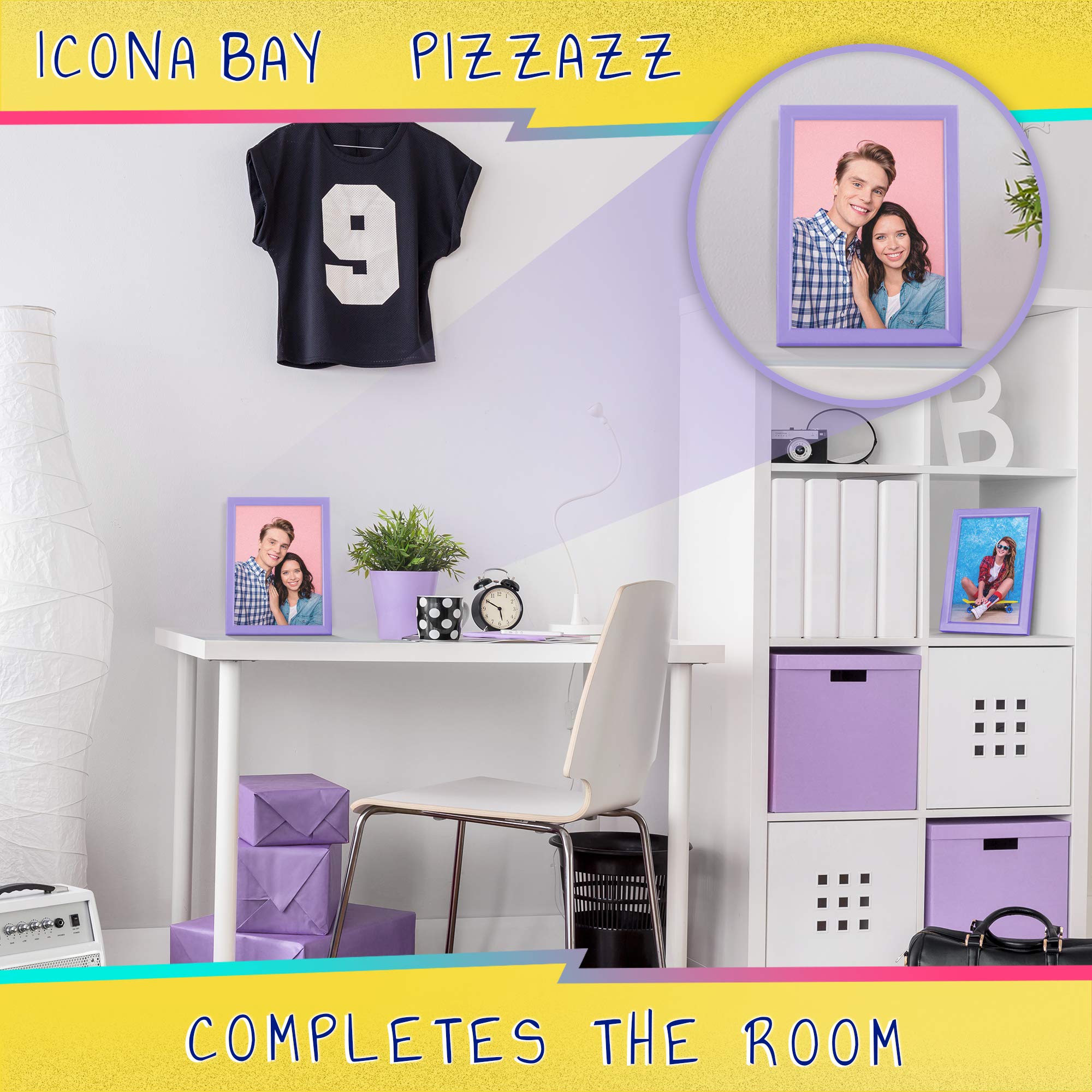 Icona Bay 7x5 Purple Picture Frame, Coloured Solid Wood Scandinavian Style Frame for Photo, Pizzazz Collection