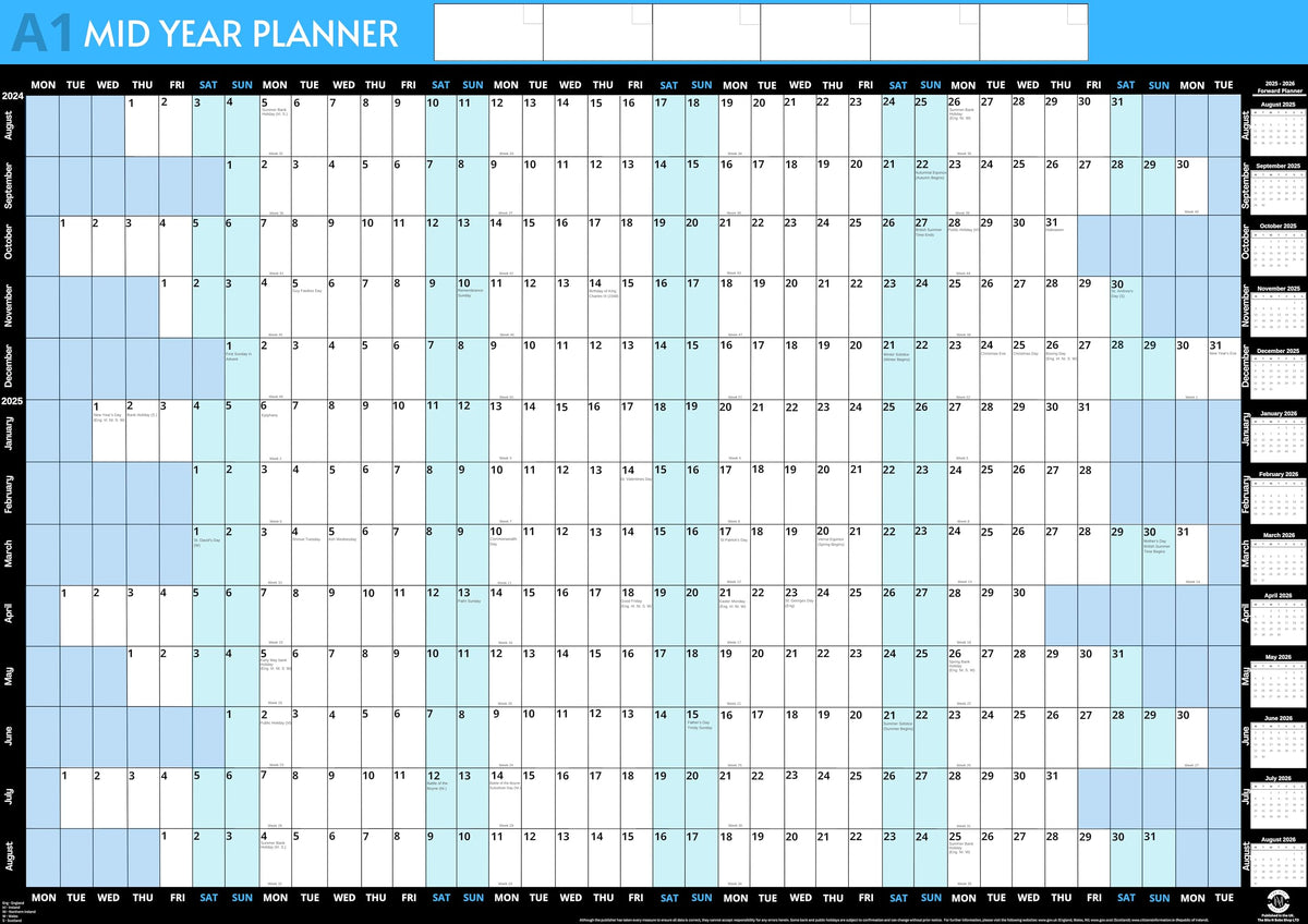 A1 Size 59.4 x 84.1cm   Academic Wall Planner 2024/2025   Wall Calendar 2024 Wall Planner   Year Planner 2024 Wall Calendar   Wall Planner 2024-2025 from Aug 2024-Aug 2025 with Mini 2026 Calendar