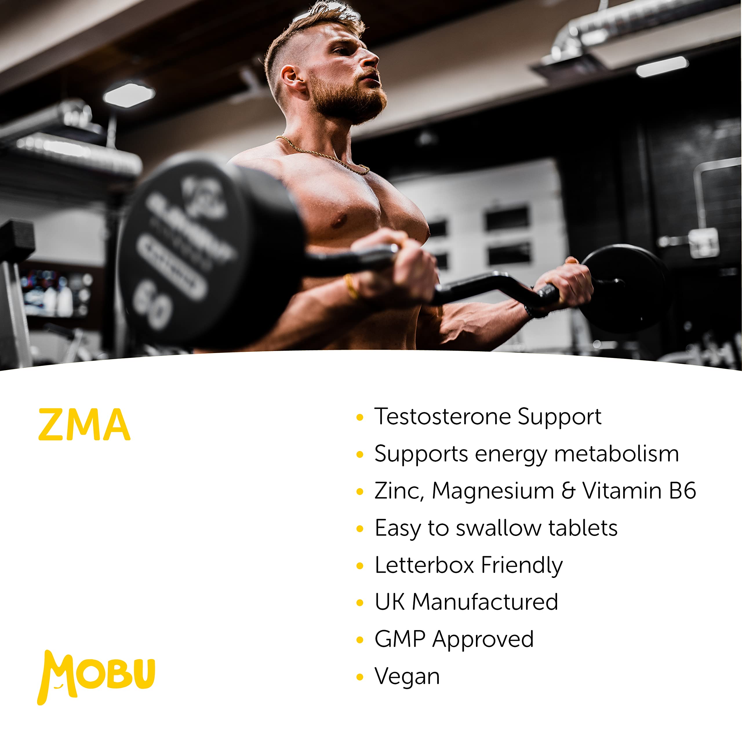 ZMA 120 Tablets   Vitamin B6, Magnesium and Zinc   Normal Muscle Function & Energy Yielding Metabolism   Muscle Growth & Sleep Support   Vegan MOBU UK