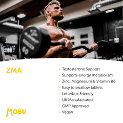 ZMA 120 Tablets   Vitamin B6, Magnesium and Zinc   Normal Muscle Function & Energy Yielding Metabolism   Muscle Growth & Sleep Support   Vegan MOBU UK