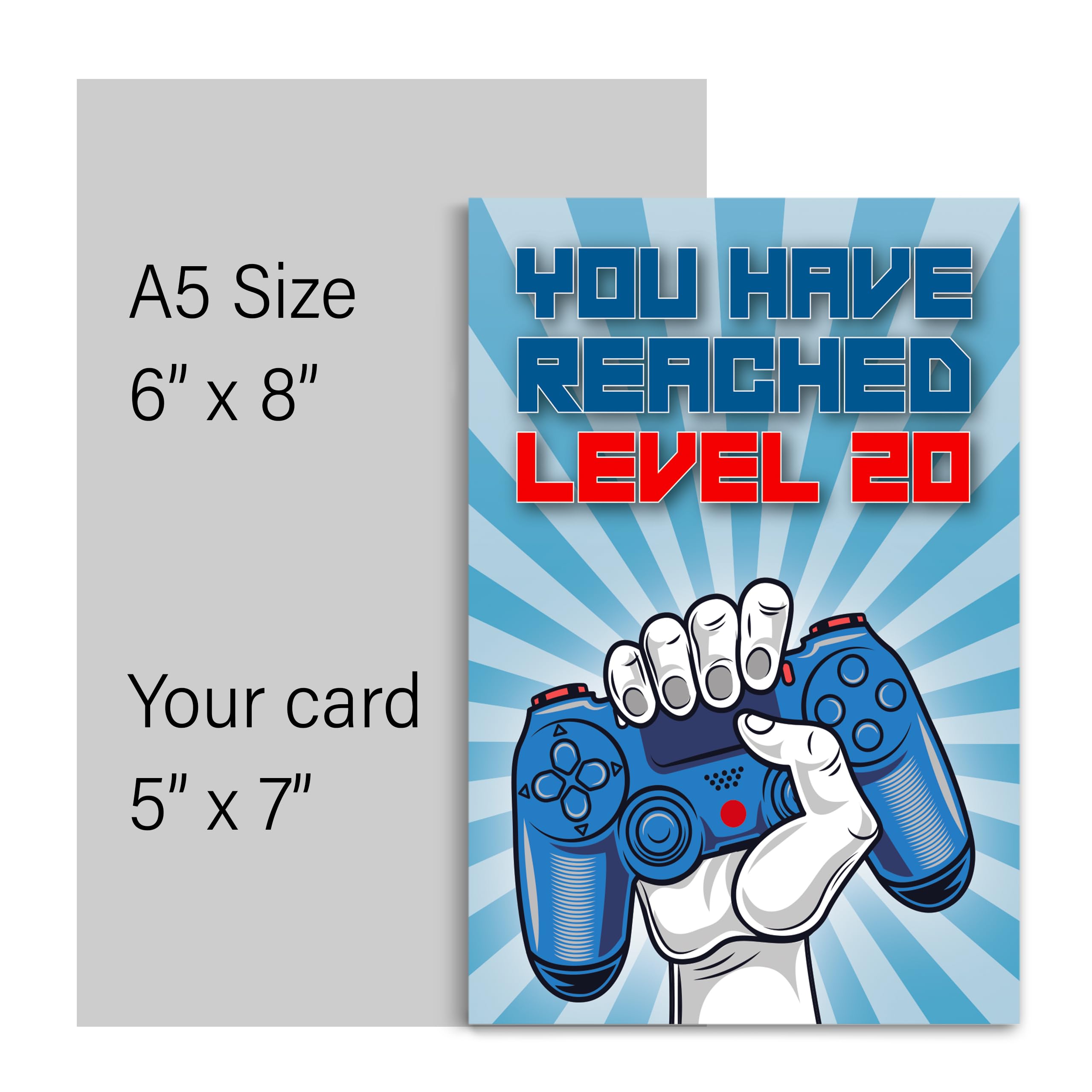 20th Birthday Card, You Have Reached Level 20, Greeting Card for Twenty Year Old Gamer Boys or Girls, Birthday Gift for Adult Son or Daughter, Grandson Granddaughter, Blue