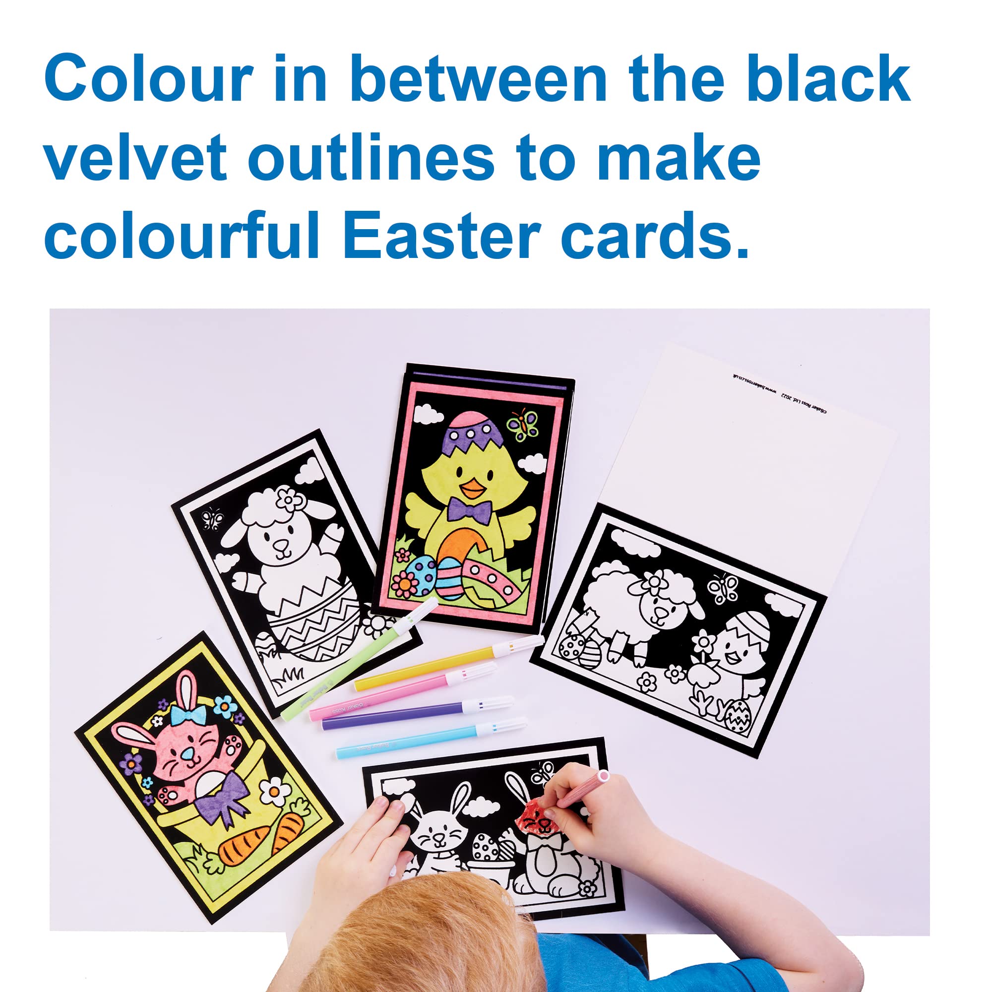 Baker Ross FX553 Easter Colour-in Fuzzy Art Cards - Pack of 10, Easter Card Making for Kids, White