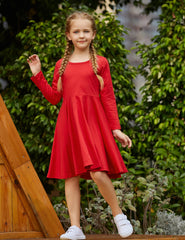 trudge Dresses Girls Long Sleeve Dress Red Children's Dress A-Line Christmas Dress Festive Dress Party Dress Swing Skater Dress 160/14-13 Years