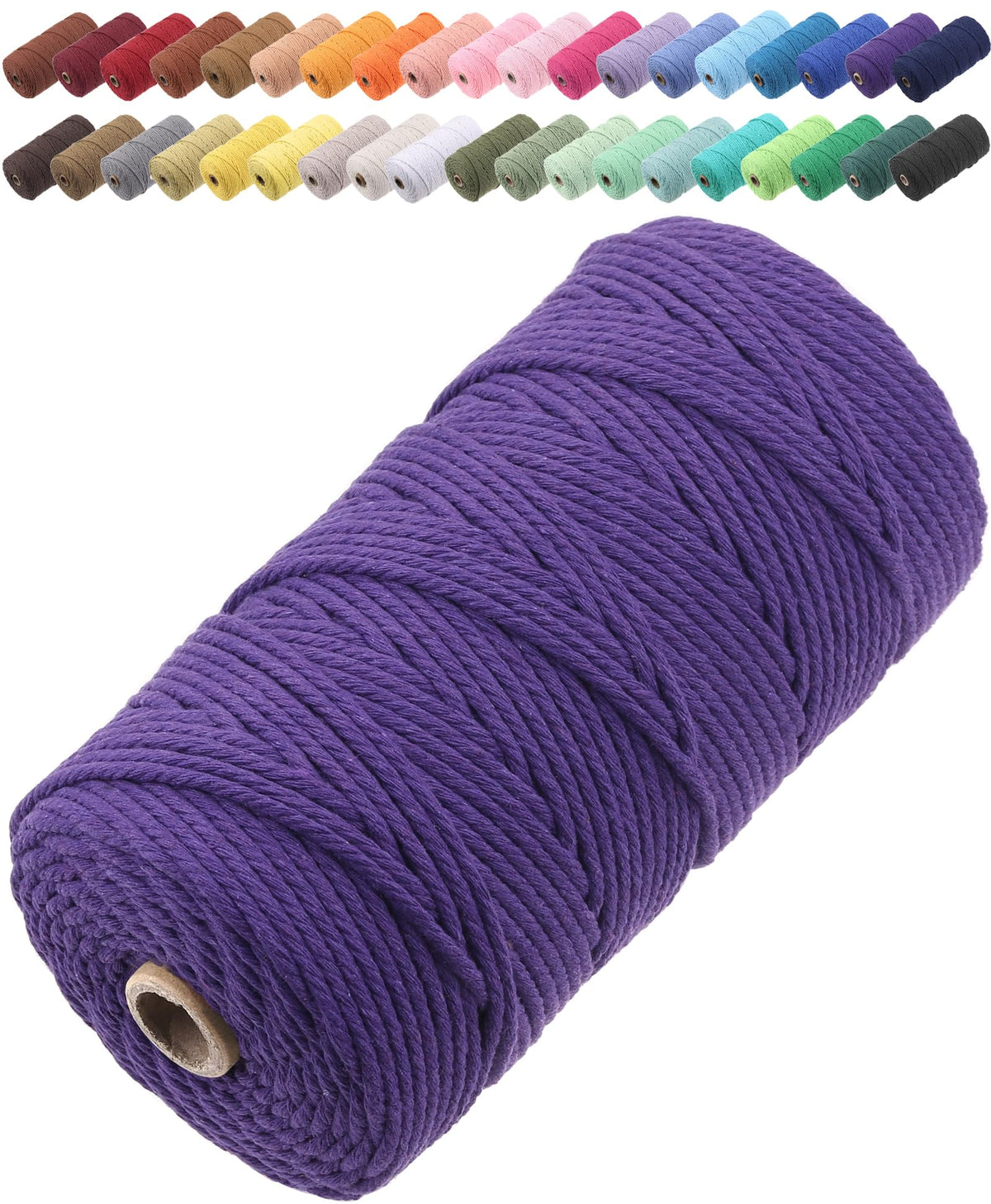 GOHOF Macrame Cord 3mm x 150m Premium Cotton Macrame Rope, 4 Strand Twisted Soft Cotton Cord, One of The Most Perfect Materials for Macrame Art, Cotton String Without Chemicals (Purple)