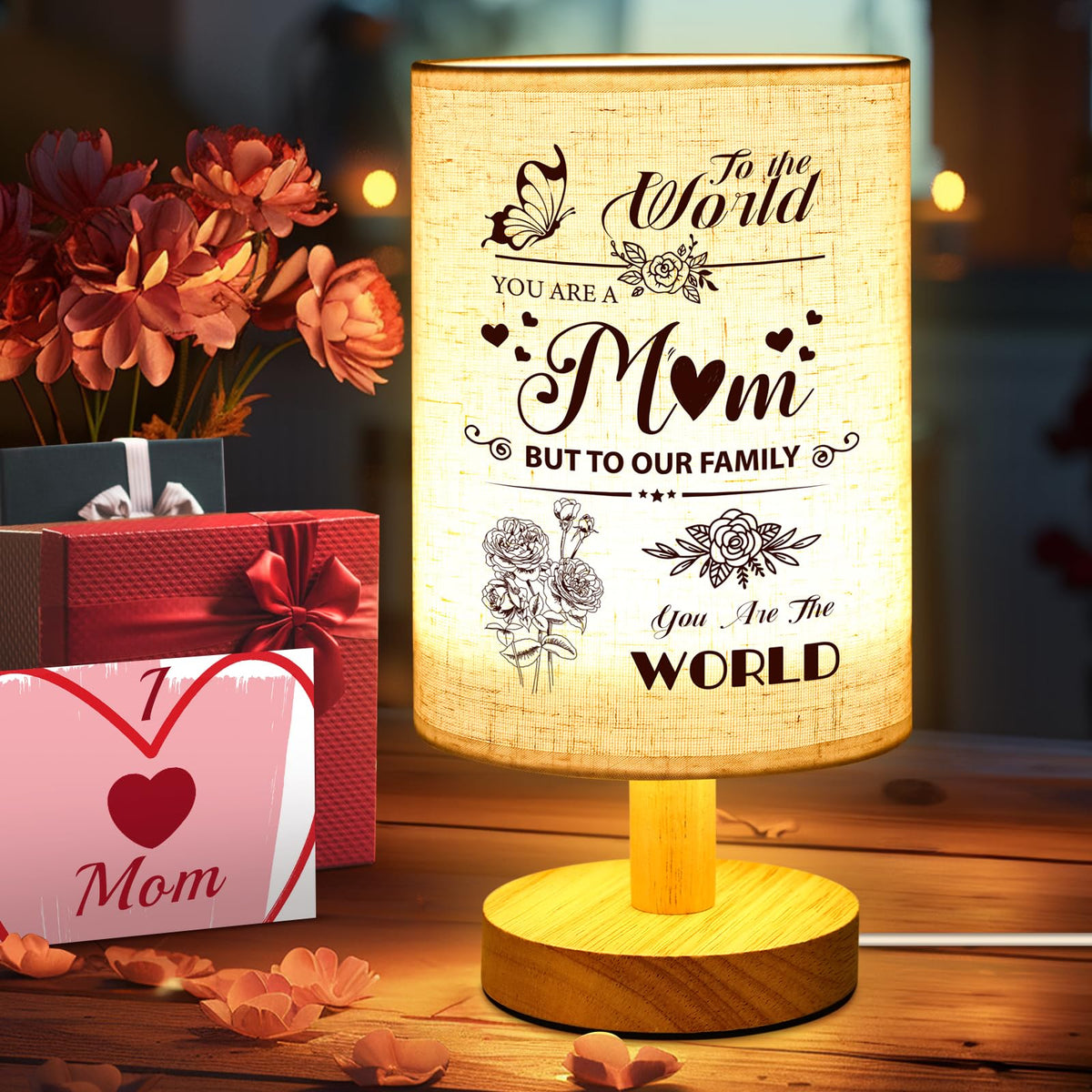 Linkax Gifts for Mum, Mum Birthday Gifts from Daughter Son Kids, Table Lamp Bedside Lamp with Fabric Shade, Presents for Mum Mummy, Christmas Thanksgiving Gifts for Mum Nan Nanny