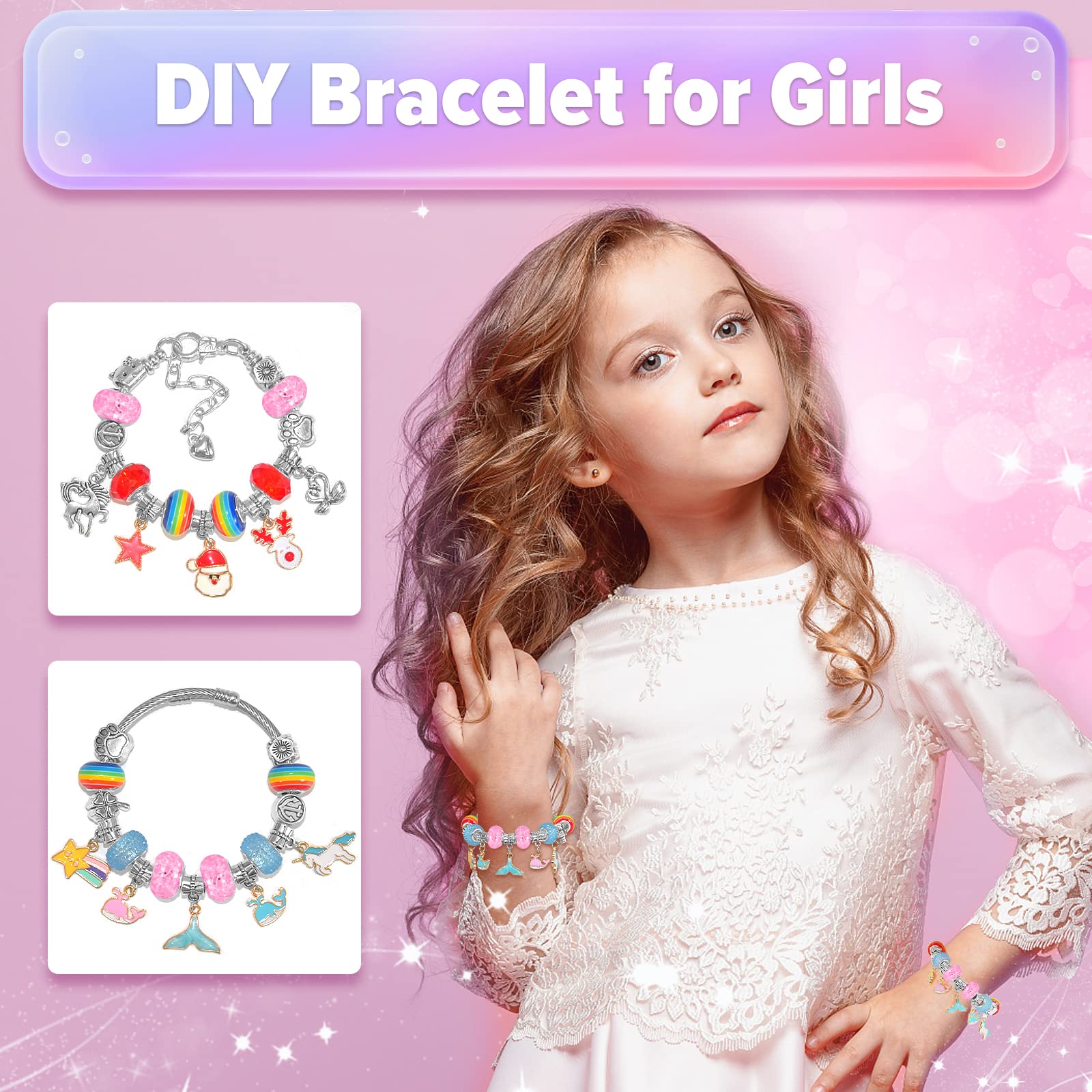 BIIB Gifts for Teenage Girls Gifts, Charm Bracelet Making Kit Arts and Crafts for Kids Stocking Fillers for Teenage Girls Christmas Gifts, Unicorn Gifts for Girls Jewellery Making Kit