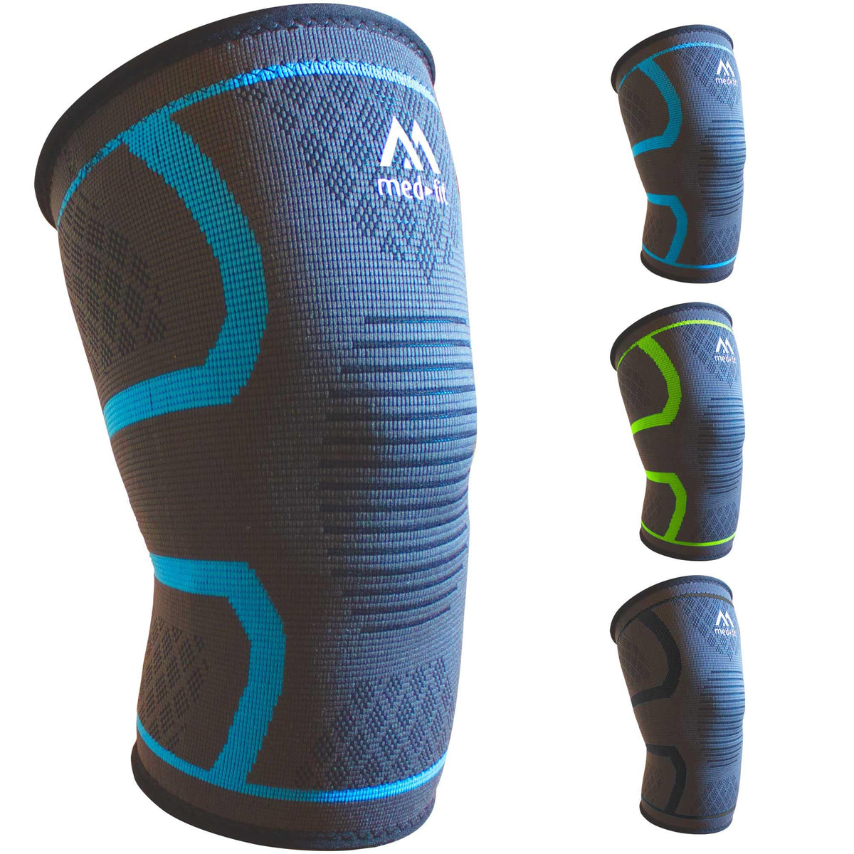 med-fit Stride Flex Knee Support 360-degree 4-way compression knee sleeve ideal for joint pain, ligament injury, tendonitis, arthritic pain and sports injury (1, Blue, M)