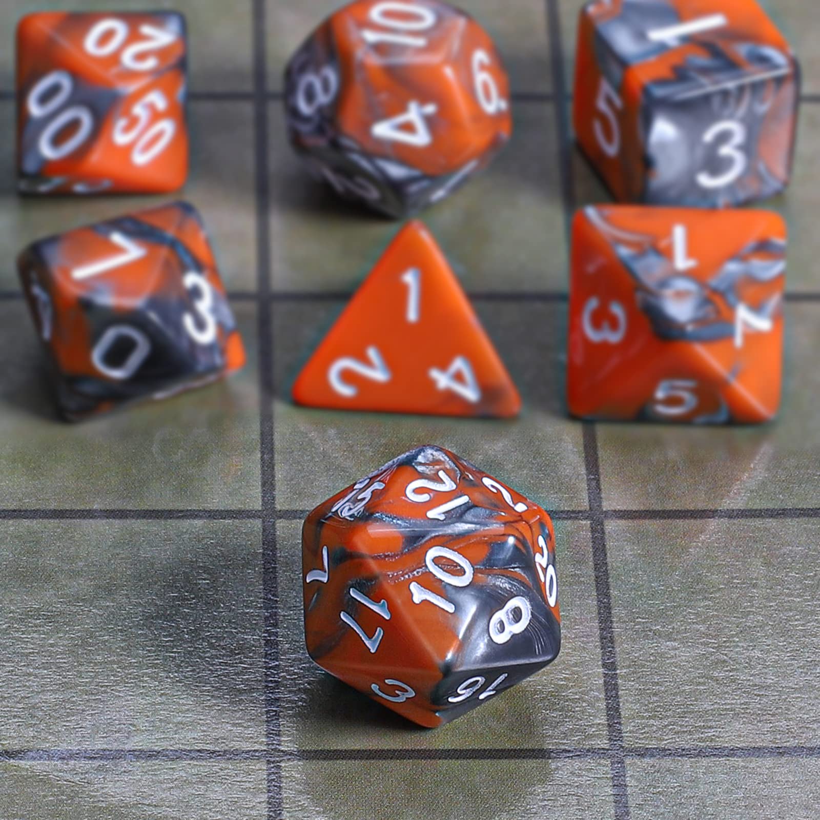 QMAY DND Dice Polyhedral Dice Set - 7 Pieces for Dungeon and Dragons MTG RPG D&D D20, D12, D10, D%, D8, D6, D4 (Orange and Silver)