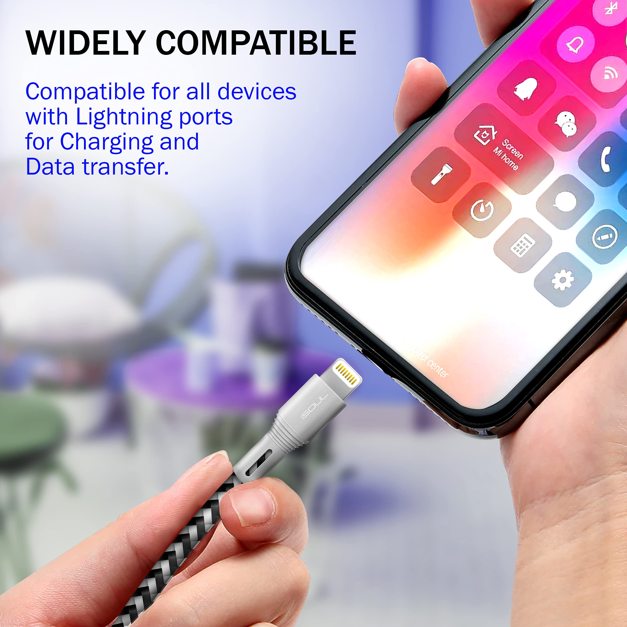 iPhone Charger Cable, Lightning Cable 6.5ft/2m iPhone Charger Braided Long iPhone Charger Lead USB Fast Charging Cable Compatible with iPhone 11/XR/Pro/Xs Max/X/8/7/Plus/6S/6/SE/5S/12/13 iPad Air