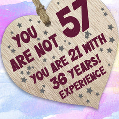 57th Birthday Gift For Women Men Wooden Heart Plaque, Light Wood Sign Keepsake, Happy Birthday Mum, Girlfriend, Dad, Husband, Wife, Boyfriend, Mum Gifts From Son, Nan, Grandad Birthday Present