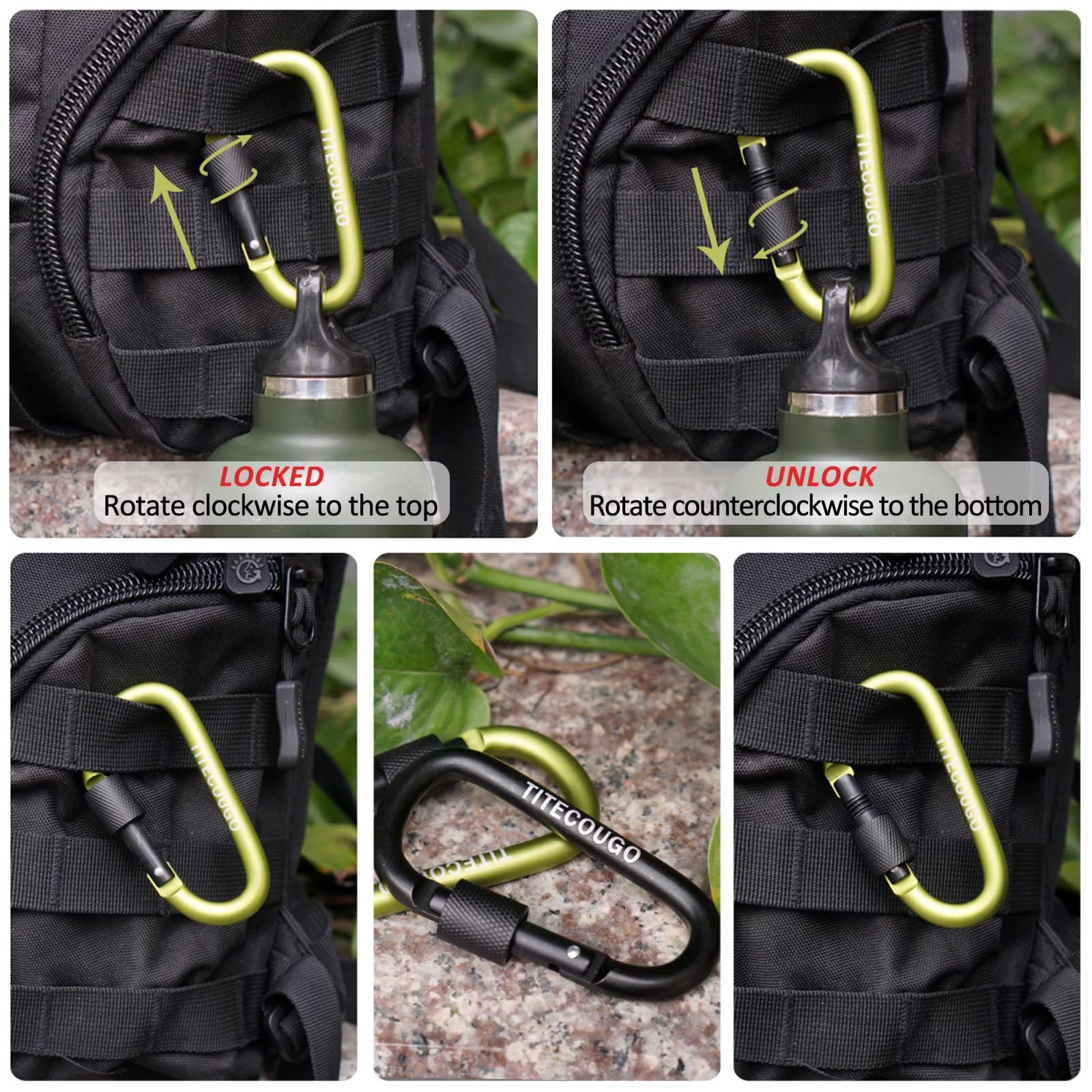 TITECOUGO Aluminum Alloy D-Ring High Strength Carabiner Key Chain Clip Hook For Camping Hiking (Not for Climbing) Sky Blue Black