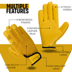 WESTWOOD FOX Ladies/Mens Leather Gardening Gloves Thorn Proof Rigger Garden work gloves, Safety Working Gloves, Premium Quality (Yellow, L)