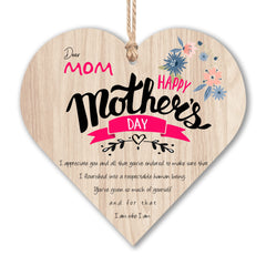 GAOHAN 1Pcs Mothers Day Gifts for Mum,Best Mum Gifts from Daughter Son,Wooden Hanging Heart Plaque,Thank You Gift,Mum Birthday Gifts,Heart Plaque with Sayings,Novelty Funny Hanging Decorative