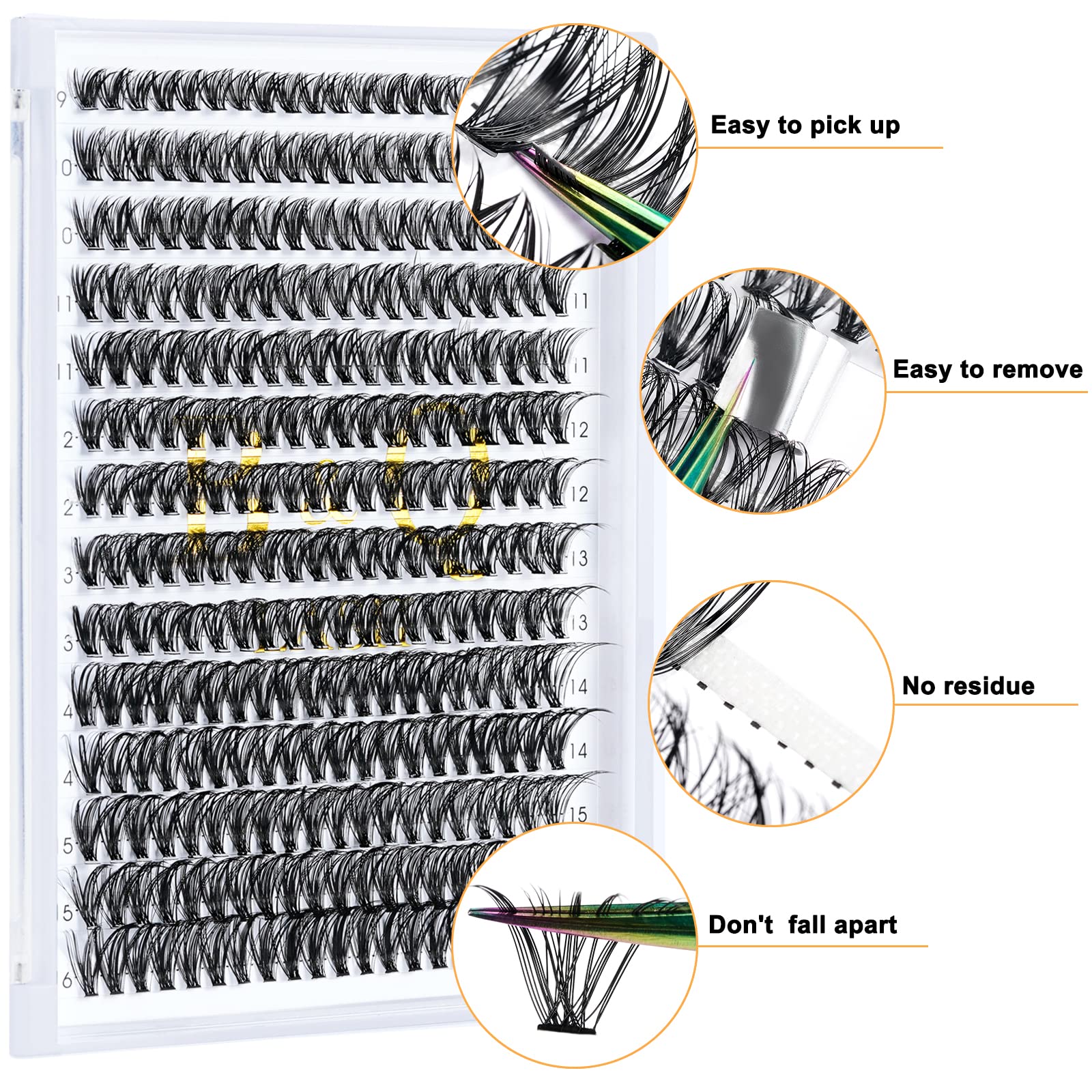 B&Q LASH Clusters Lash Individual Lashes 280 Clusters False Eyelash 20D 30D 40D Lash Clusters Extensions Individual Lashes Cluster DIY Eyelash Extensions at Home (40D-0.07D-16)