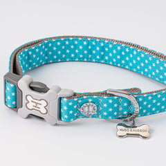 HUGO & HUDSON Nylon Dog Collar with Quick Release Safety Buckle, Turquoise Star, XS