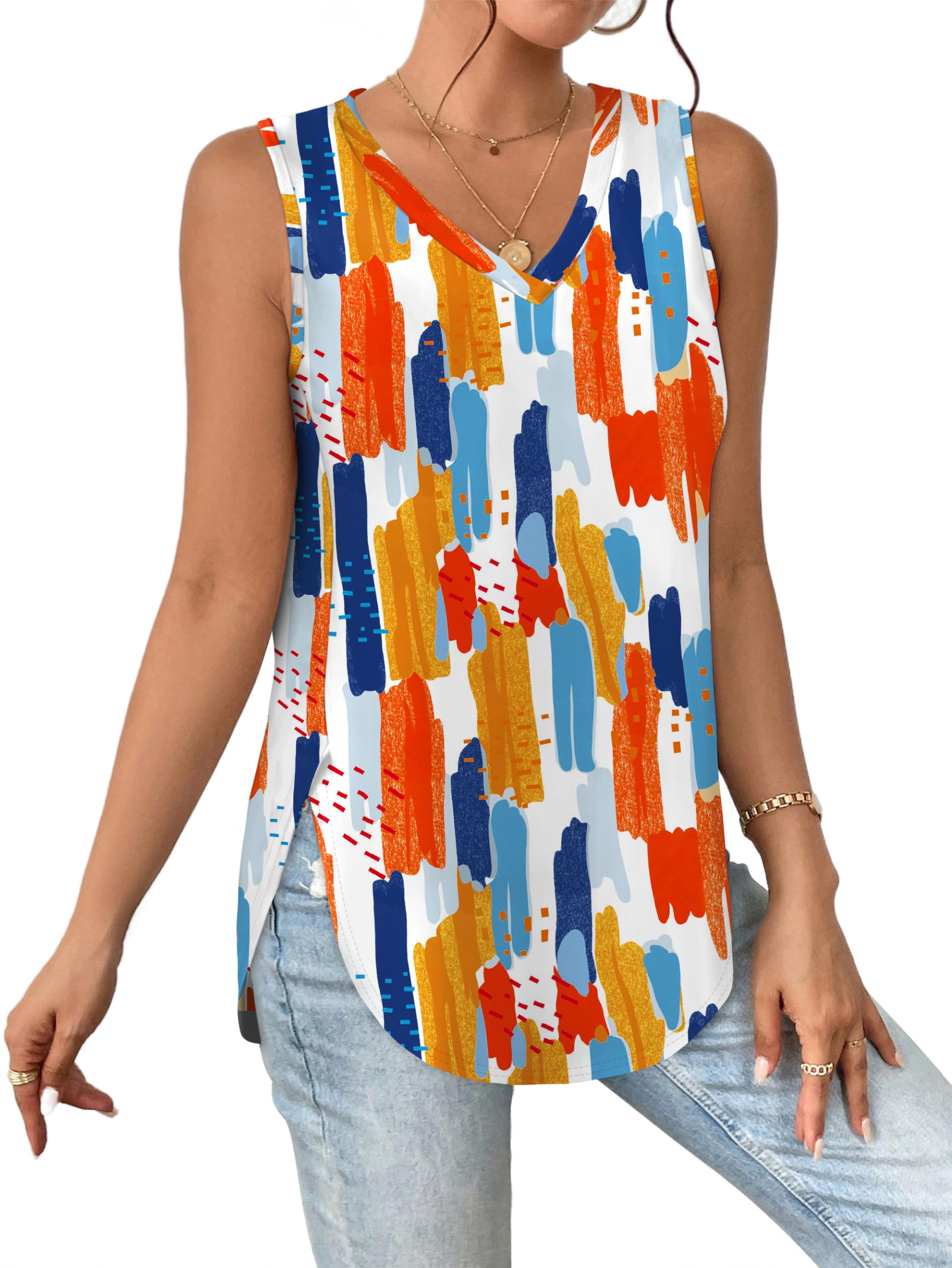 Aokosor Vest Tops for Women Summer Tops Ladies V Neck Sleeveless Summer Casual Tank Size 22-24 Colorful