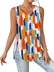 Aokosor Vest Tops for Women Summer Tops Ladies V Neck Sleeveless Casual Side Splits Tank Size 6-8 Colorful