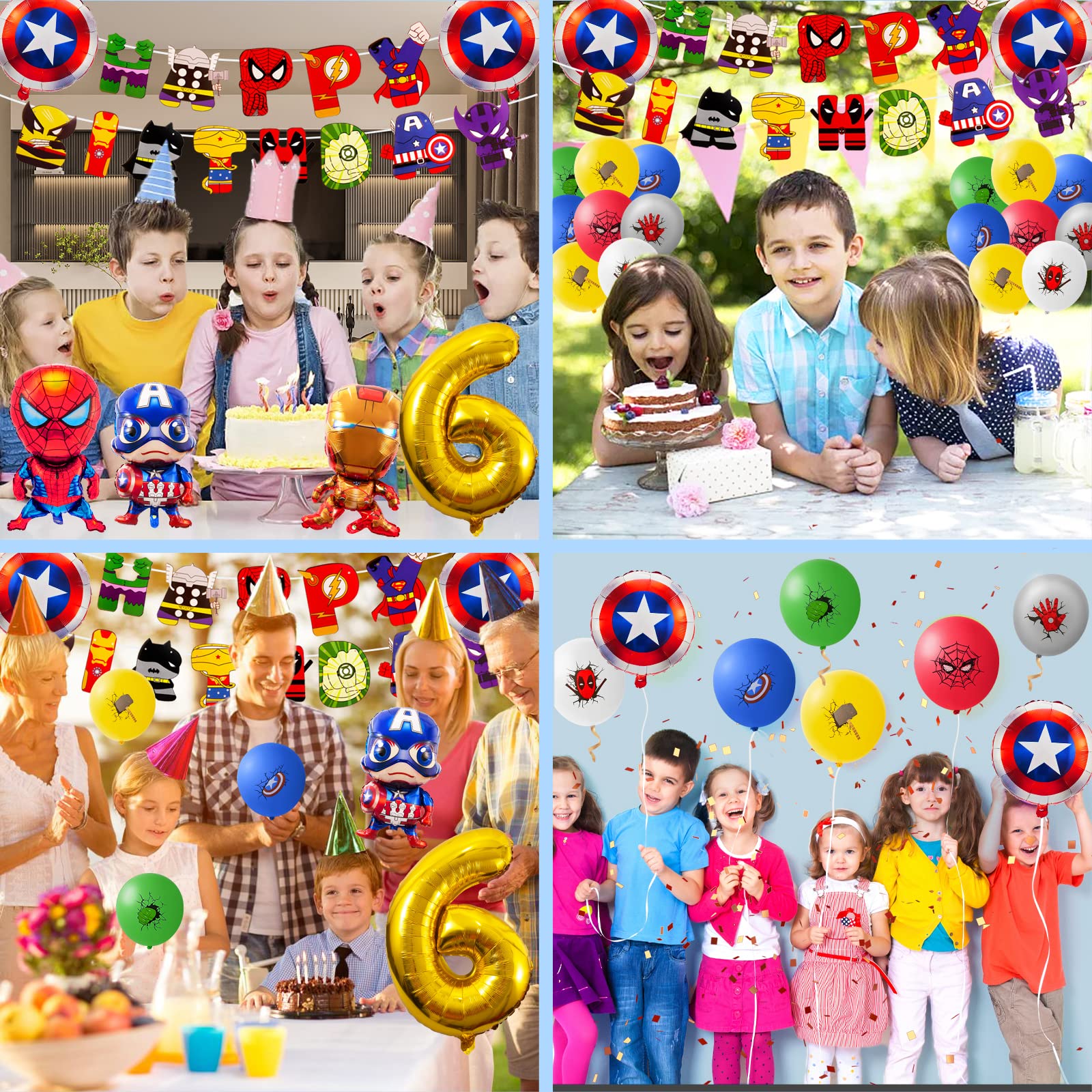 Avengers Birthday Decorations, 25Pcs Hero Birthday Balloons with Banner, 6th Party Decorations Boys Happy Birthday Balloon Banner