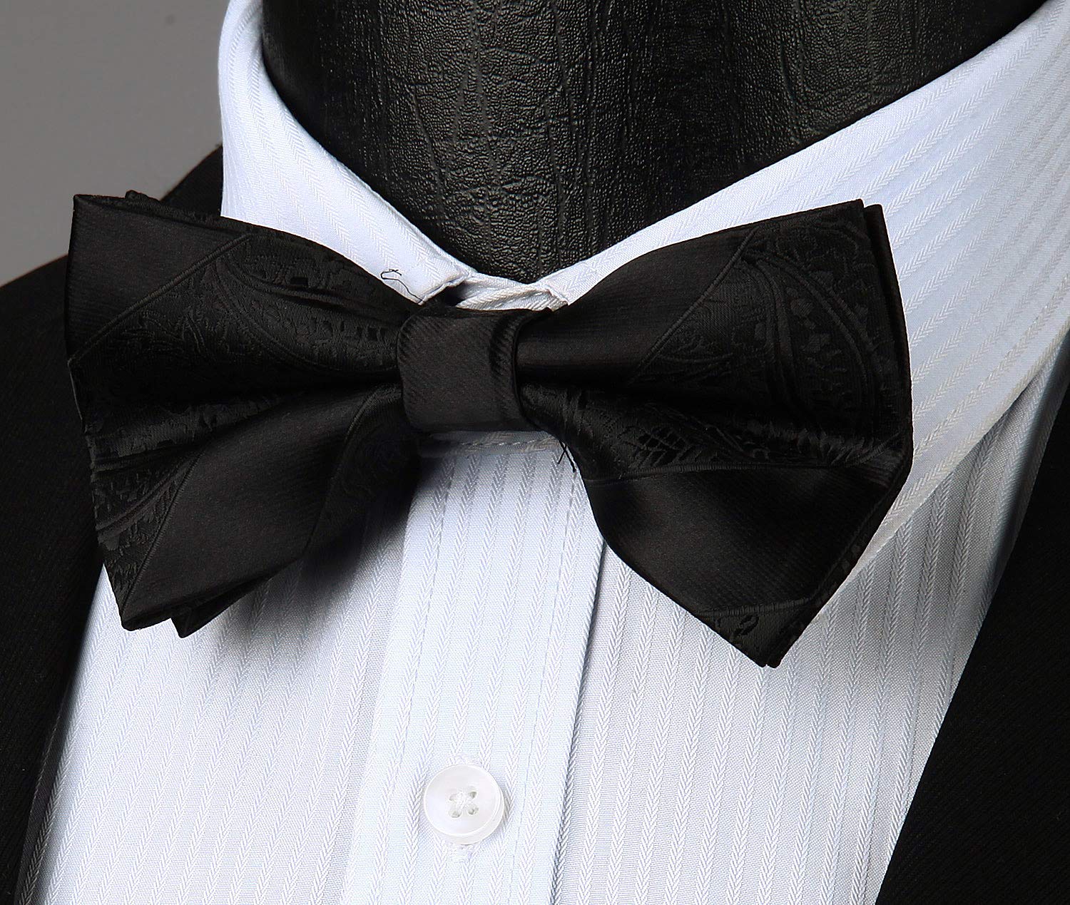 HISDERN Mens Black Bowtie Pre-tied Adjustable Paisley Bow Tie Formal Tuxedo Bowties for Wedding Party