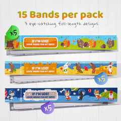 Printlike 15 Pack Travel ID Safety Wristbands for Kids   Emergency Bracelets to Help Lost Children