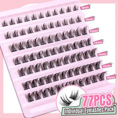 wtvane Cluster Lashes Natural Individual Eyelashes Manga Lash Clusters D Curl Eyelash Extensions 8-16MM Lashes Individual Cluster Wispy Eyelash Clusters 77pcs DIY Lash Extension at Home