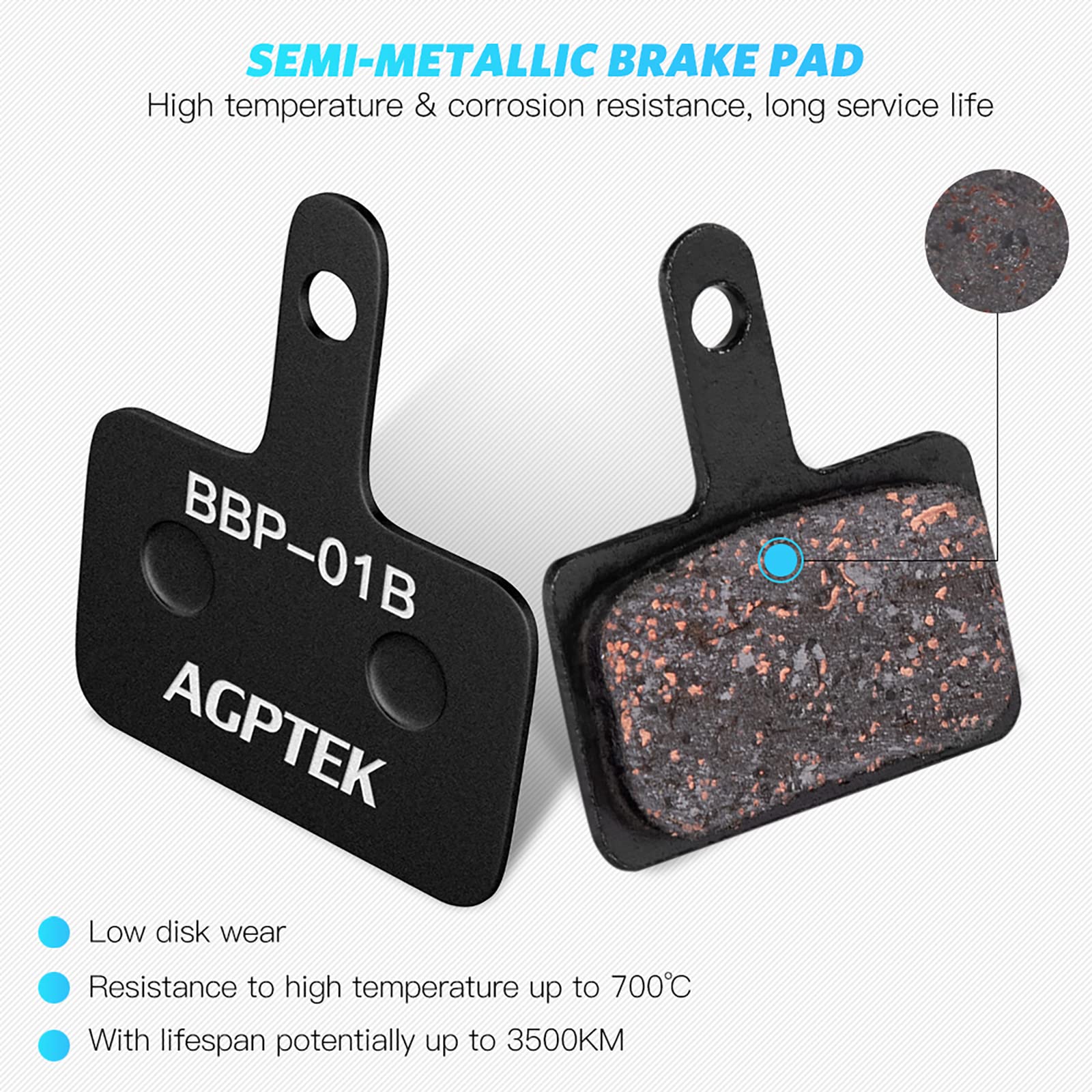 AGPTEK Bike Brake Pads 4 Pairs Disc Brake Pads for Bicycle, Compatible with Shimano B01S M515 M525 C501 C601 M415 M416 M485