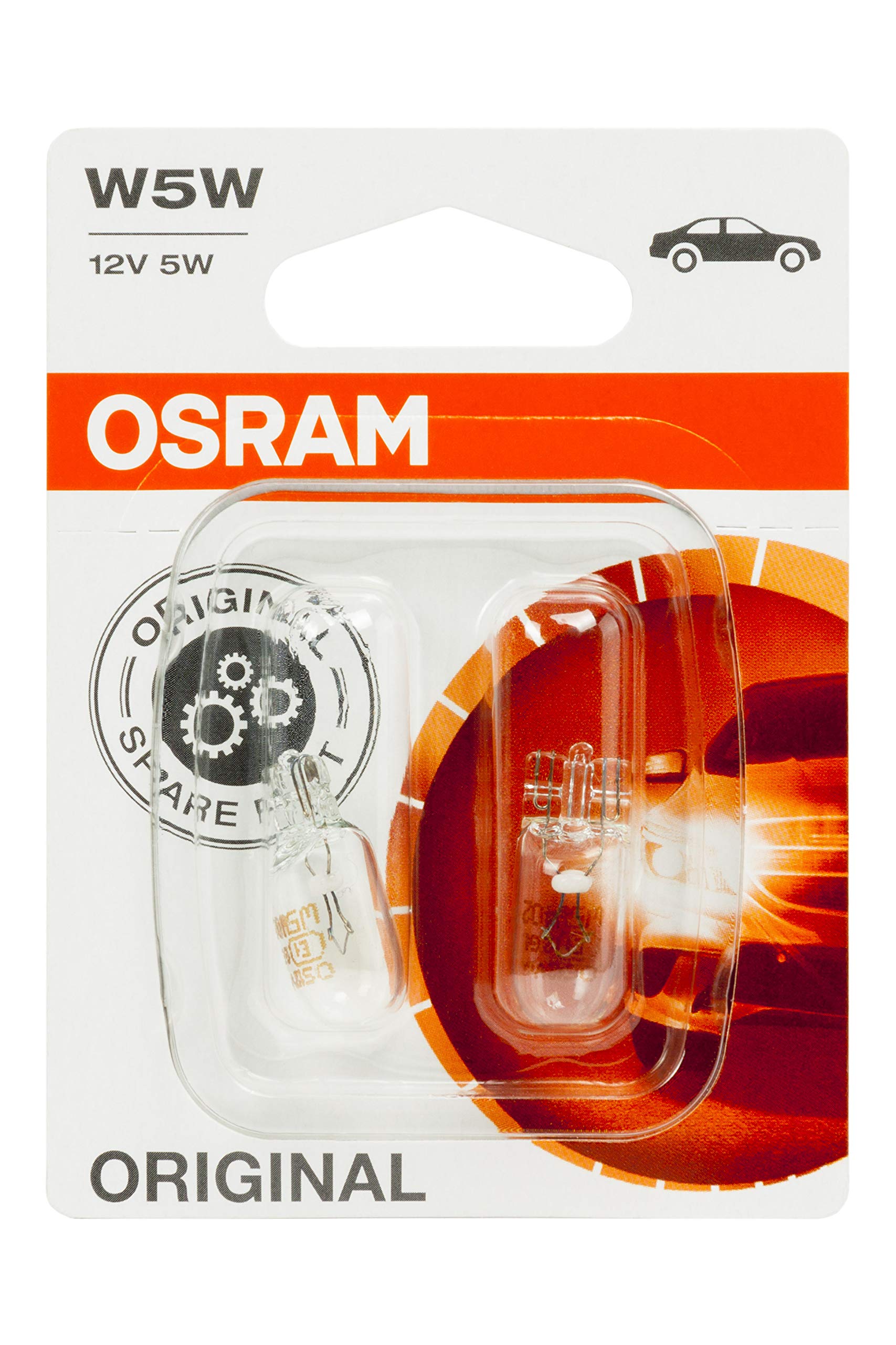 OSRAM ORIGINAL W5W halogen, position and number plate light, 2825-02B, 12V, double blister 2 count (Pack of 1) - white/clear