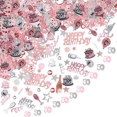 50th Birthday Decorative Confetti Probuk 20g Pink and Silver Birthday Decorative Confetti, Shiny Multi-Coloured Scatter Confetti for Table Decorations, Gift Bags, Invitations, Cake Stands