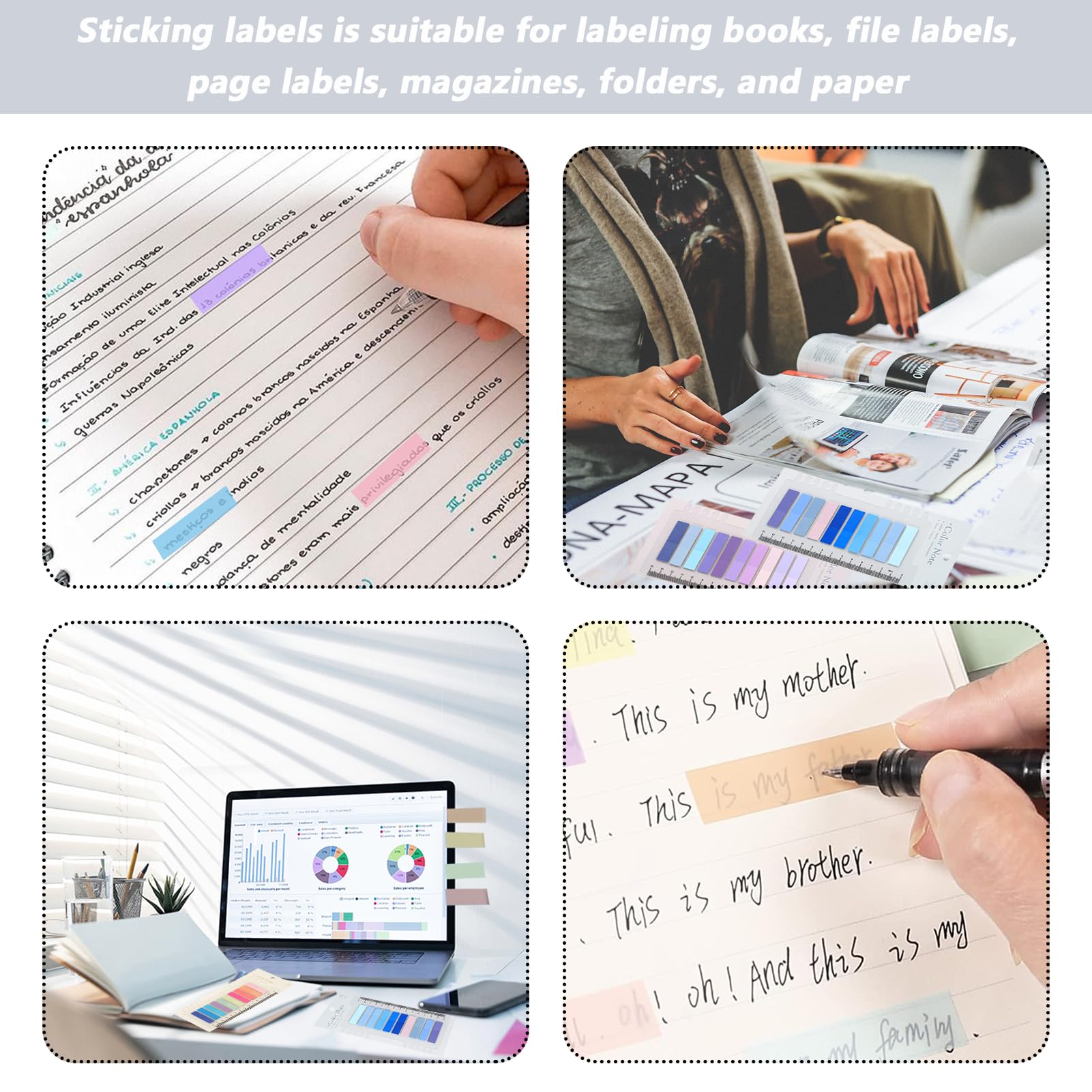 Nuqin Sticky Notes Tabs with 14cm Ruler,600Pcs Durable Tabs for Annotating Books,Repositionable Sticky Index Tabs for Notebooks Binders Books and Folders to Organise Prioritise