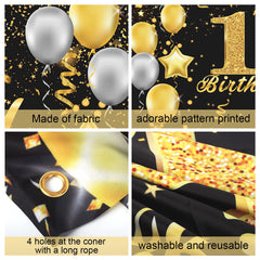 Happy 40th Birthday Banner,40th Birthday Decorations Black Gold,Party Backdrop Banner Fabric Banner for Men Women 40th Birthday Photo Backdrop,Photography Background,Outdoor Garden Table Wall Decor