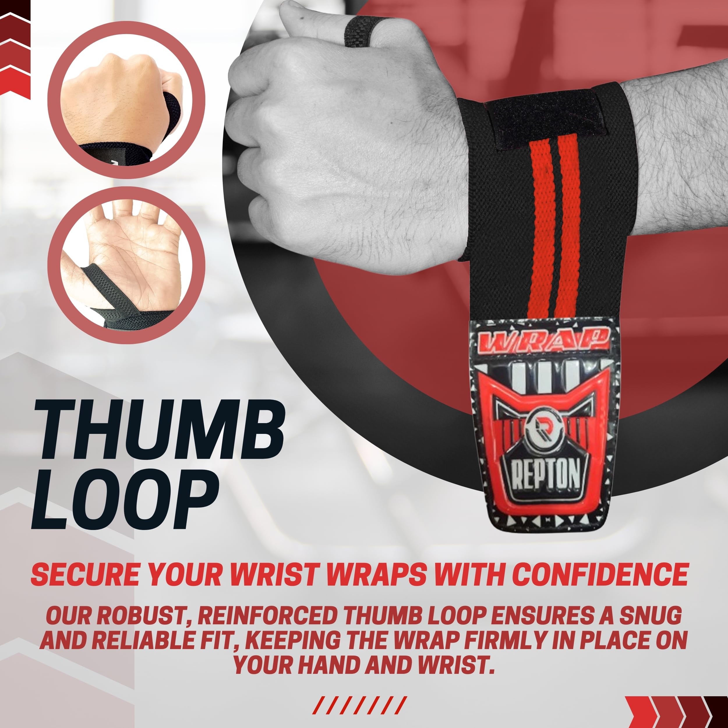 Weightlifting Wrist Wraps - Professional Grade with Thumb Loops - Wrist Support Braces - Men & Women - Weight Lifting, Crossfit, Powerlifting, Strength Training Straps (Black & Red, 18)