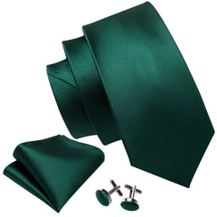 Barry.Wang Solid Green Ties for Men Stain Silk Necktie Handkerchief Cufflinks Wedding Christmas