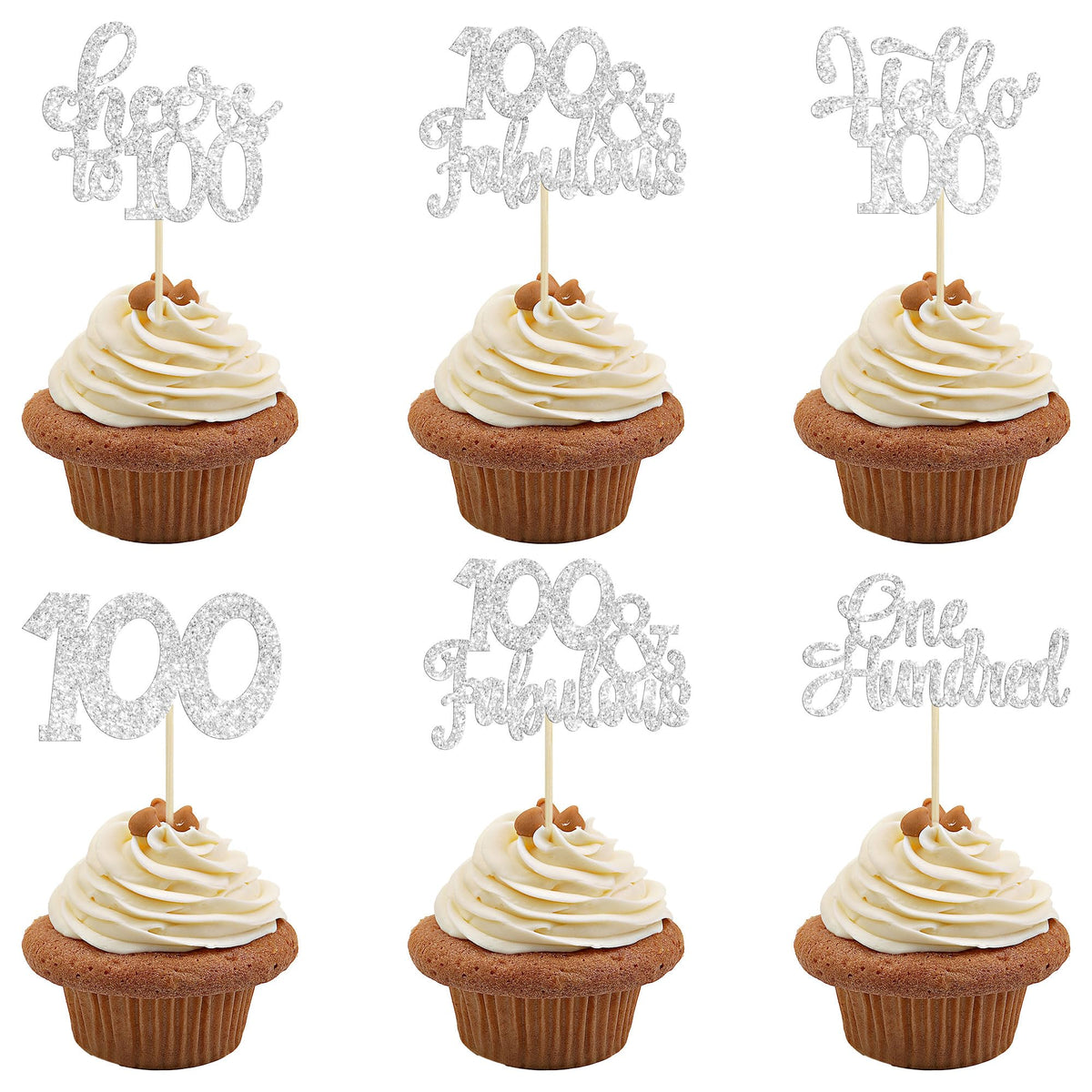 30Pcs Happy 100th Birthday Cupcake Toppers Silver Glitter One Hundred Cheers to 100 Years Old Birthday Cupcake Picks for 100th Birthday Anniversary Party Cake Decorations